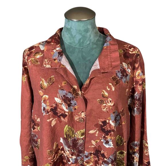 John Mark Tunic Style Rust Floral Button Front Shirt Size 2X - Picture 2 of 12